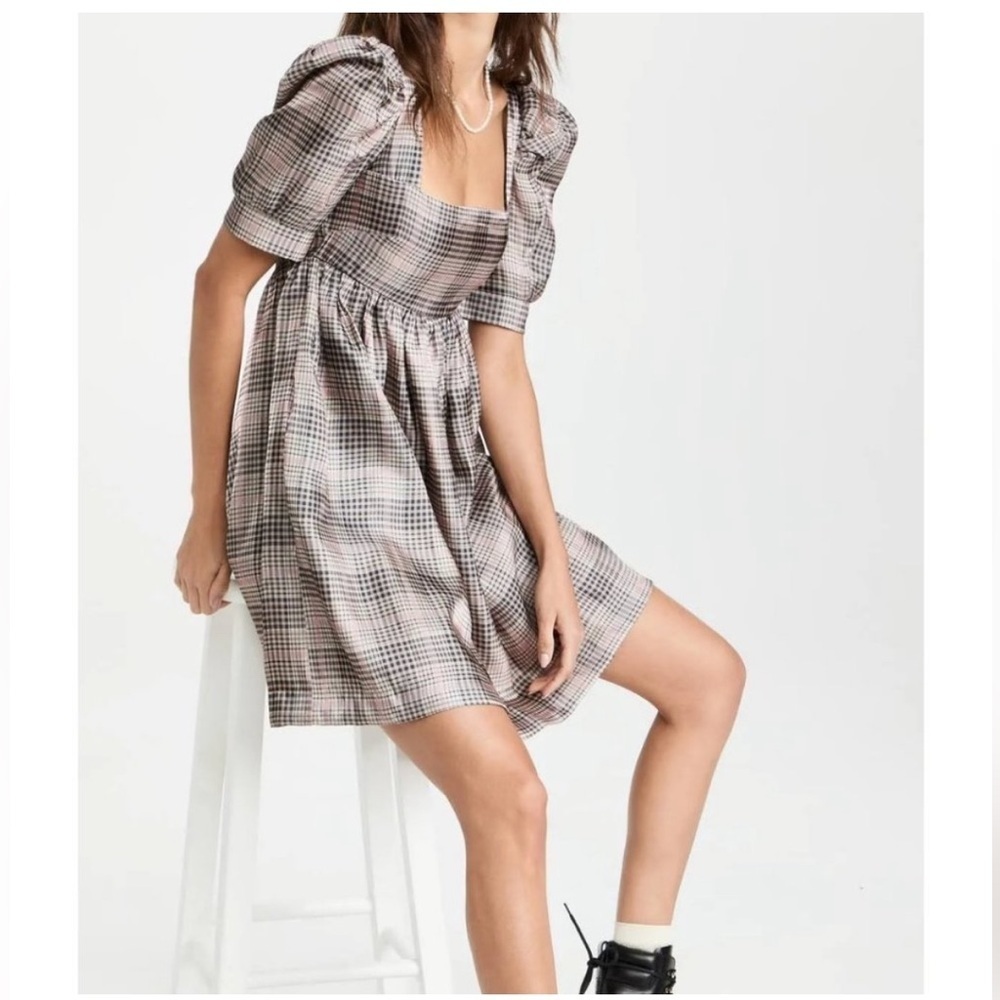 Anthropologie En Saison Plaid Organza Puff Sleeve Dress